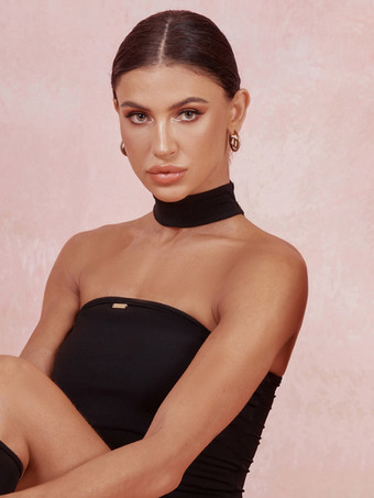 ラテンダンスドレス ブラック レディース セクシー ポリエステル トップ ダンス コスチューム