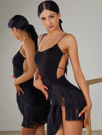 ラテンダンスドレス ブラック レディースドレス セクシー ポリエステル スカート ダンスコスチューム