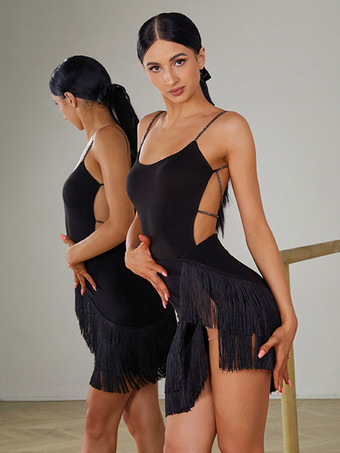 ラテンダンスドレス ブラック レディースドレス セクシー ポリエステル スカート ダンスコスチューム