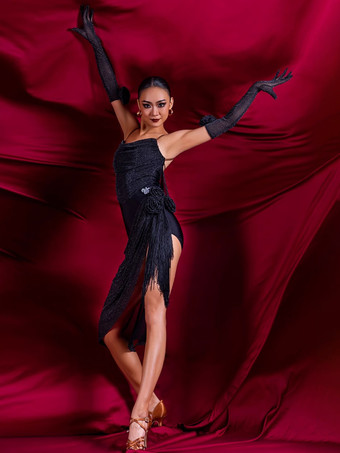 ラテンダンスコスチューム レッド レディース ポリエステルドレス セクシー ラテンダンサー ダンスウェア