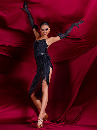 ラテンダンスコスチューム レッド レディース ポリエステルドレス セクシー ラテンダンサー ダンスウェア