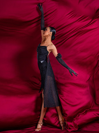 ラテンダンスコスチューム レッド レディース ポリエステルドレス セクシー ラテンダンサー ダンスウェア