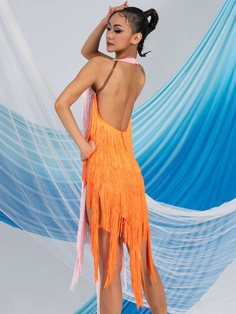 ラテンダンスコスチューム ピンク レディース ポリエステルドレス セクシーなラテンダンサー ダンスコスチューム