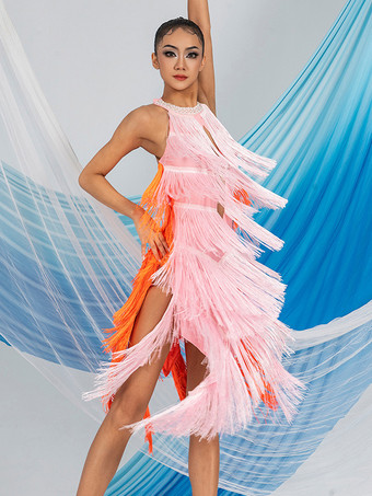 ラテンダンスコスチューム ピンク レディース ポリエステルドレス セクシーなラテンダンサー ダンスコスチューム