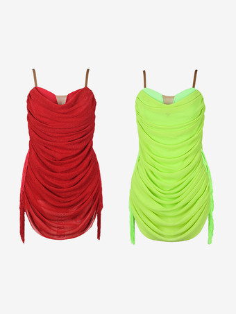 ラテンダンスドレス グリーン レディースドレス セクシーなポリエステルドレス ダンスコスチューム