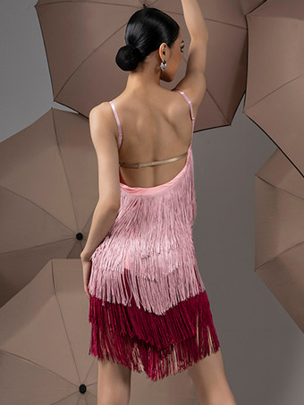 ラテンダンスドレス ピンク レディース ポリエステルドレス セクシーなラテンダンサー ダンスウェア