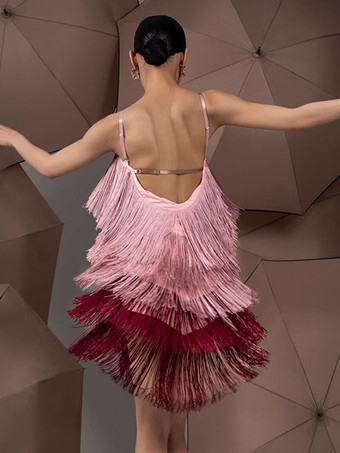 ラテンダンスドレス ピンク レディース ポリエステルドレス セクシーなラテンダンサー ダンスウェア