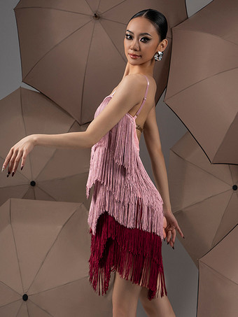 ラテンダンスドレス ピンク レディース ポリエステルドレス セクシーなラテンダンサー ダンスウェア