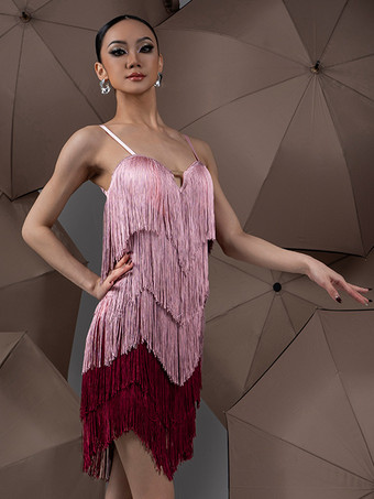 ラテンダンスドレス ピンク レディース ポリエステルドレス セクシーなラテンダンサー ダンスウェア