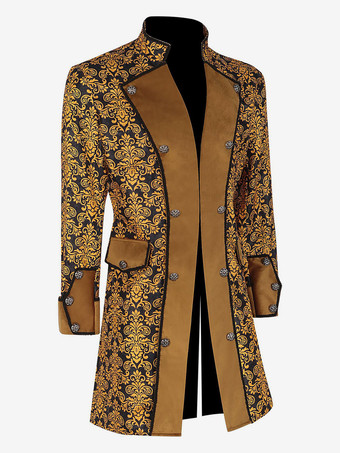 イエロー ヴィンテージ レトロ 長袖 ポリエステル ポリエステル繊維 オーバーコート レトロ コスチューム 男性用