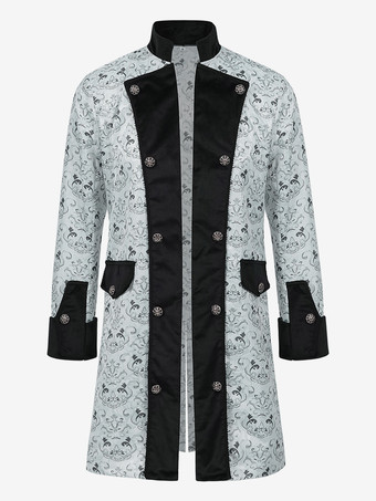 ホワイト イエロー ヴィンテージ レトロ 長袖 ポリエステル ポリエステル繊維 オーバーコート レトロ コスチューム 男性用