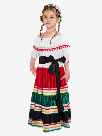 クリスマス ハロウィン コスチューム ホワイト 子供用 ヴィンテージ ドレス ポリエステル ホリデー ドレス ホリデー コスチューム