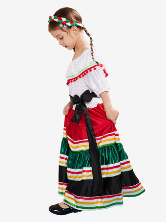 クリスマス ハロウィン コスチューム ホワイト 子供用 ヴィンテージ ドレス ポリエステル ホリデー ドレス ホリデー コスチューム