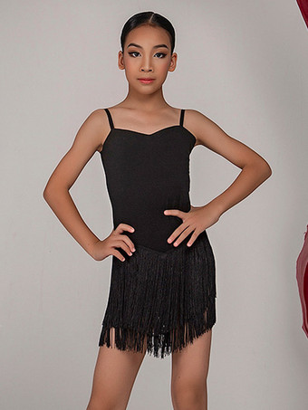 ラテンダンスコスチューム ブラックガールズドレス セクシーなポリエステルドレス ダンスウェア