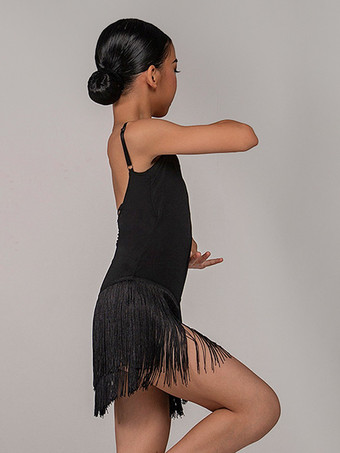 ラテンダンスコスチューム ブラックガールズドレス セクシーなポリエステルドレス ダンスウェア