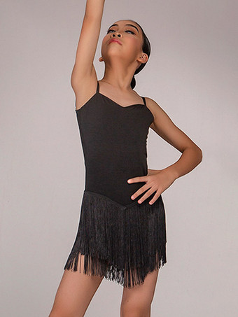 ラテンダンスコスチューム ブラックガールズドレス セクシーなポリエステルドレス ダンスウェア