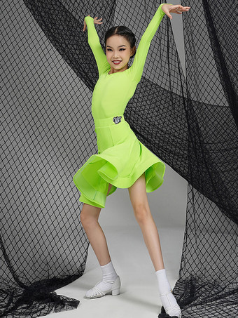 グリーン ラテンダンスドレス グリーン 女の子用 ポリエステルドレス セクシーなラテンダンサー ダンスコスチューム