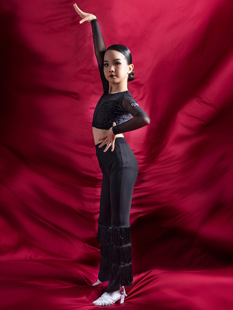 ラテンダンスコスチューム ブラック 女の子用 ポリエステルパンツ トップ ラテンダンサー ダンスウェア