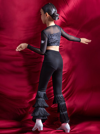 ラテンダンスコスチューム ブラック 女の子用 ポリエステルパンツ トップ ラテンダンサー ダンスウェア