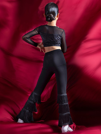 ラテンダンスコスチューム ブラック 女の子用 ポリエステルパンツ トップ ラテンダンサー ダンスウェア