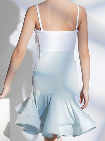 ラテンダンスコスチューム ホワイト 女の子用 ポリエステルトップスカート ラテンダンサー ダンスコスチューム