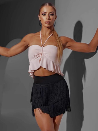 ブラック ラテンダンスコスチューム ピンク 女の子用ポリエステルスカート セクシーなラテンダンサーダンスウェア