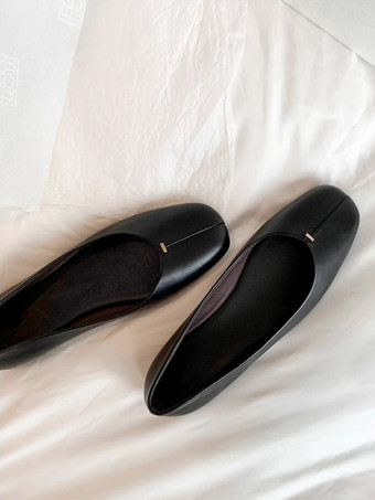 レディース ラウンドトゥ PUレザー バレエフラット