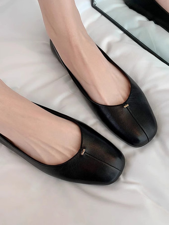 レディース ラウンドトゥ PUレザー バレエフラット