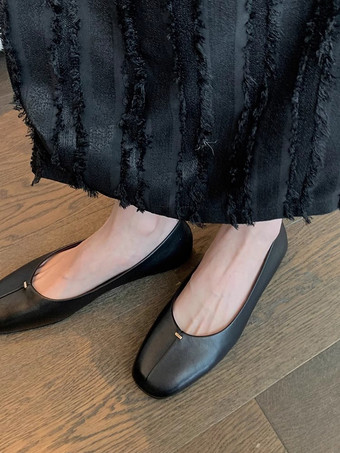 レディース ラウンドトゥ PUレザー バレエフラット