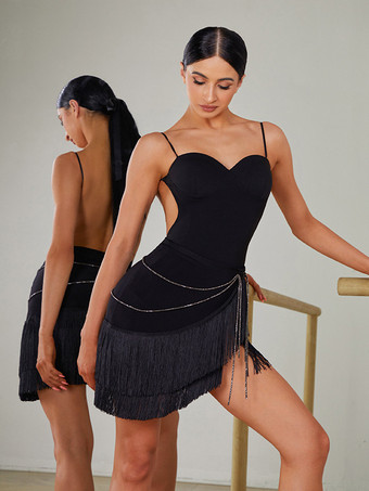 ラテンダンスドレス ブラック レディースドレス セクシー ポリエステル スカート ダンスコスチューム