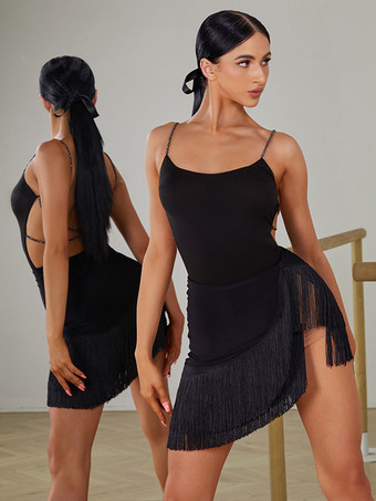 ラテンダンスドレス ブラック レディースドレス セクシー ポリエステル スカート ダンスコスチューム