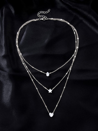 シルバー ネックレス ウォータードロップ ハート スター スタイリッシュネックレス