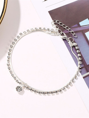 シルバー アンクレット ラインストーン メタルベース レイヤード ビーチ アンクル ブレスレット