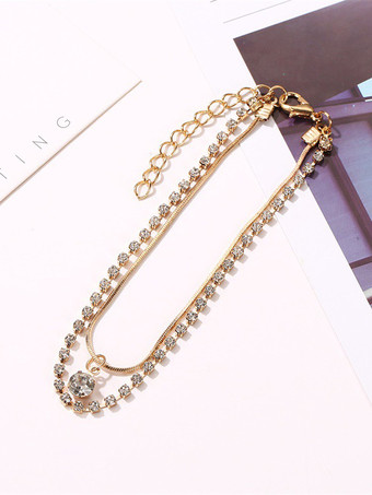 アンクレット ラインストーン メタルベース レイヤード ビーチ アンクル ブレスレット