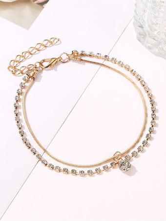 アンクレット ラインストーン メタルベース レイヤード ビーチ アンクル ブレスレット