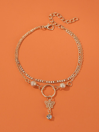 アンクレット バタフライ クリスタル ペンダント 透かし彫り スタイリッシュ アンクル ブレスレット