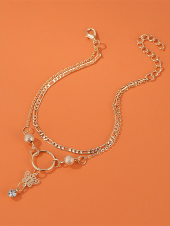 アンクレット バタフライ クリスタル ペンダント 透かし彫り スタイリッシュ アンクル ブレスレット