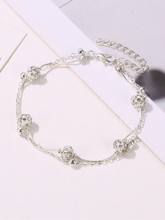 シルバー アンクレット クリスタル メタルベース ビーズ アンクル ブレスレット