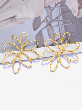 シックなイヤリング ステートメントフラワーワイヤーイヤリング ゴールド
