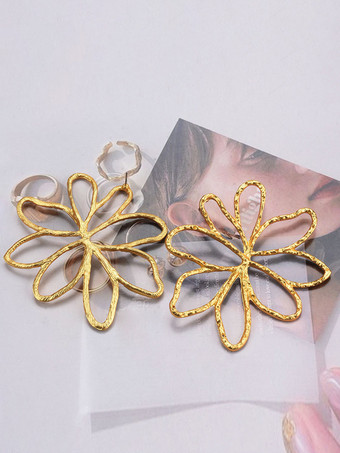 シックなイヤリング ステートメントフラワーワイヤーイヤリング ゴールド