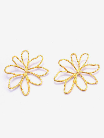 シックなイヤリング ステートメントフラワーワイヤーイヤリング ゴールド