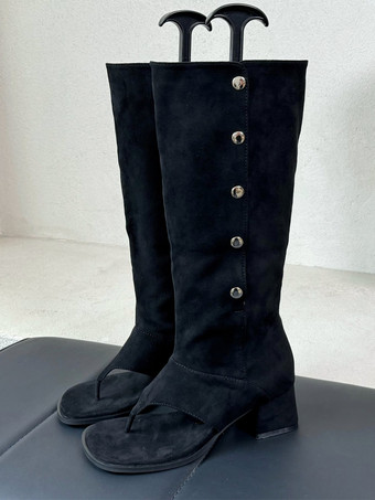 ブラック レディース メタルディテール チャンキーヒール グラディエーターサンダル サマーブーツ ポリエステル