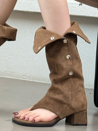 レディース メタルディテール チャンキーヒール グラディエーターサンダル サマーブーツ ポリエステル