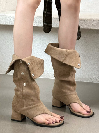 レディース メタルディテール チャンキーヒール グラディエーターサンダル サマーブーツ ポリエステル