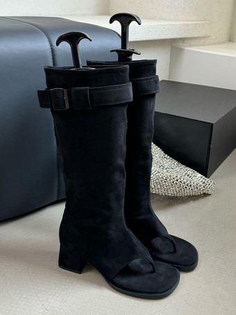 レディース フリップフロップブーツ バックル チャンキーヒール グラディエーターサンダル