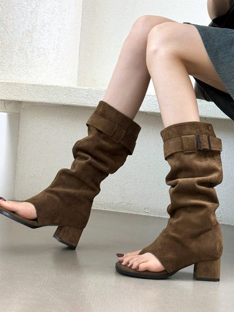 レディース フリップフロップブーツ バックル チャンキーヒール グラディエーターサンダル