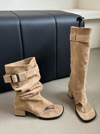 レディース フリップフロップブーツ バックル チャンキーヒール グラディエーターサンダル