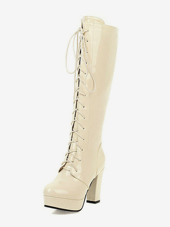 ニーブーツ レディース アプリコット シック チャンキーヒール ニーハイブーツ