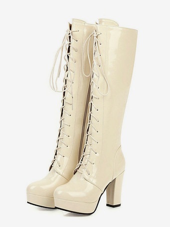 アプリコットニーブーツ レディース アプリコット シック チャンキーヒール ニーハイブーツ