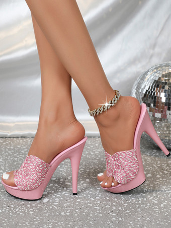 ピンクレディース セクシーサンダル ブロンズ PUレザー オープントゥ 1.2インチ 5.1インチ セクシーシューズ